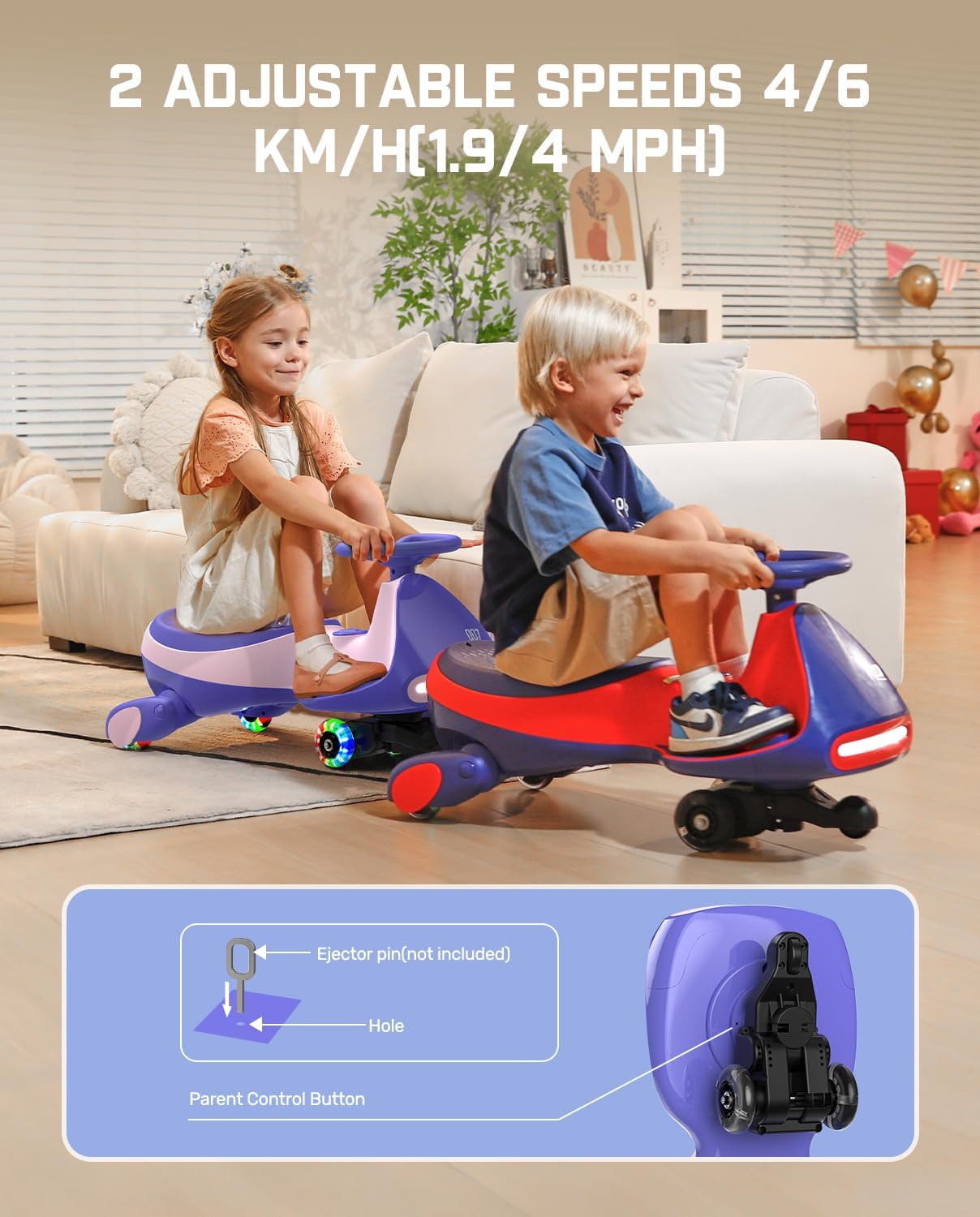 Electric wiggle Car for Kids -2Speeds, Lights & Music